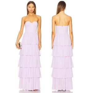 Lovers + Friends NWT Small Hattie Gown Green Strapless Tiered Dress